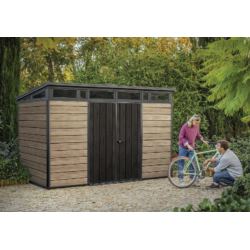 Duży domek narzędziowy Keter Signature Pent 11x7 Walnut &Ashwood