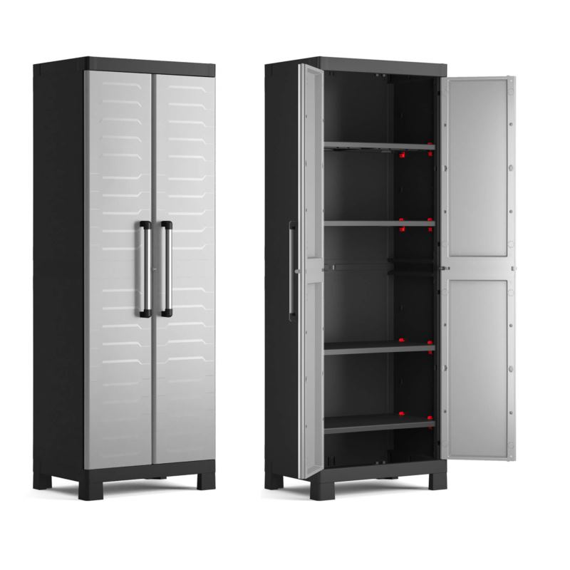 Wysoka szafa z półkami Keter DETROIT ALTO Cabinet HIGH szara